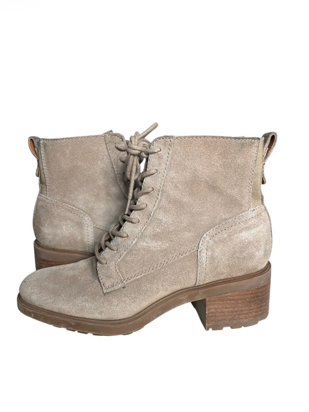 LUCKY BRAND Suede Lace Boots Ankle Lug Sole Stacked Heel Combat Size 8 38.5
